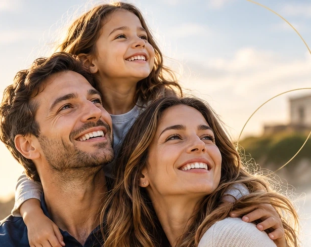 Pai, mãe e filha juntos em um momento feliz